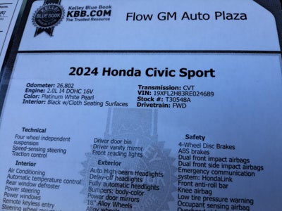 2024 Honda Civic Hatchback Sport