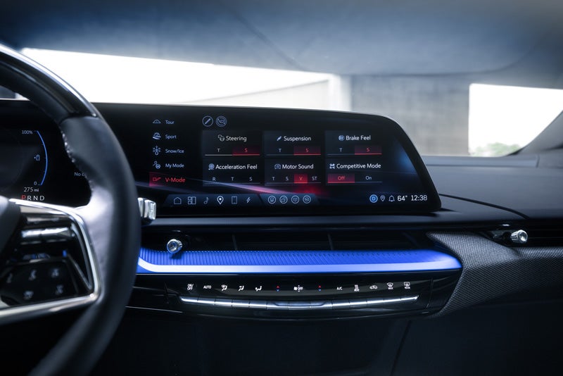 The 2026 OPTIQ-V Display Screen Displaying the V-Mode Settings | Flow Cadillac of Wilmington in Wilmington NC