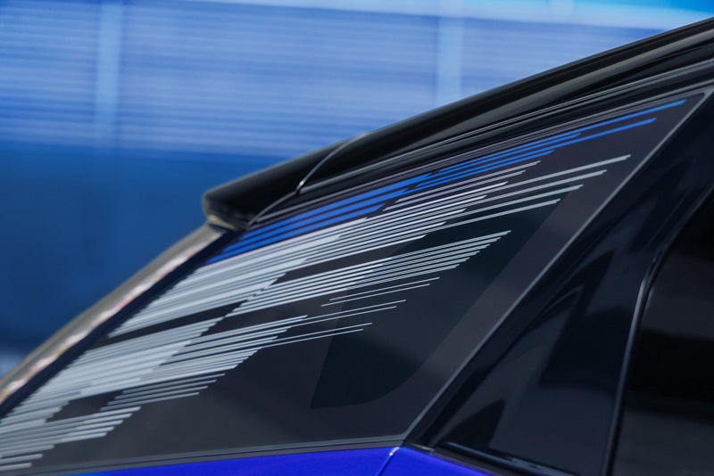 Close-up of the Modern Pattern on the 2026 OPTIQ-V Rear Quarter Glass | Flow Cadillac of Wilmington in Wilmington NC