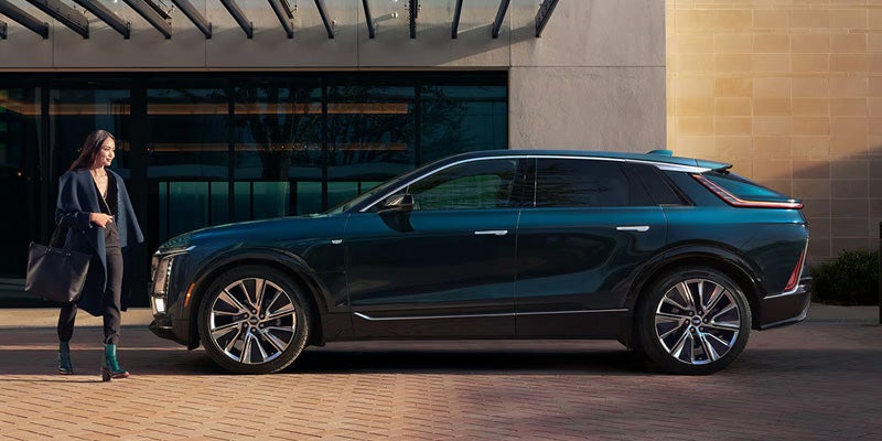 Side view of the Cadillac LYRIQ showcasing its sleek exterior styling.